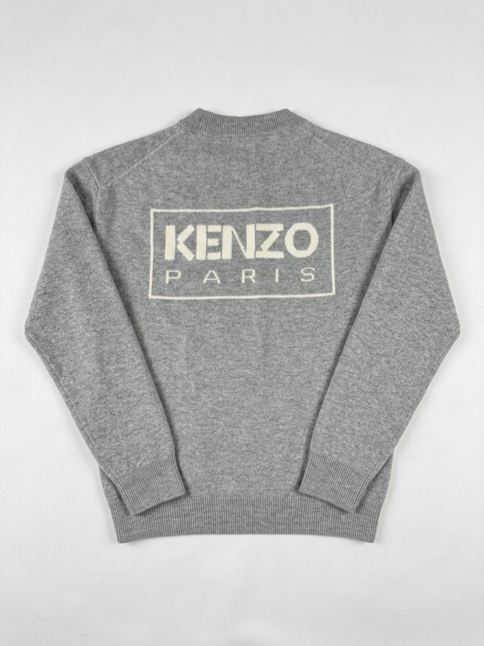 Kenzo Grey Crewneck Sweater with Cream Logo